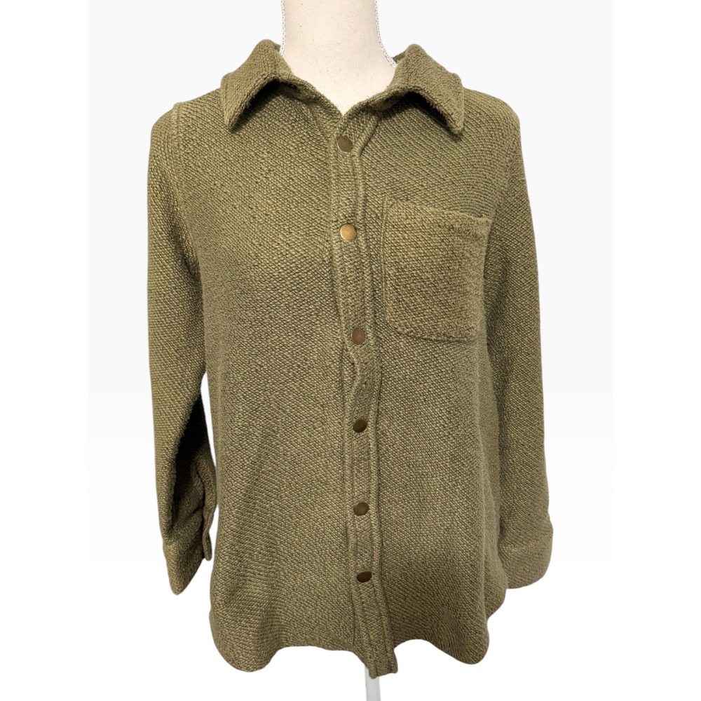 Soft Surroundings Olive Green Textured Knit Button Down Shirt Jacket Small 29492